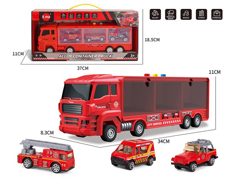 Slide Storage Container Truck With Sound And Light + 3 Slide Alloy Fire Engine