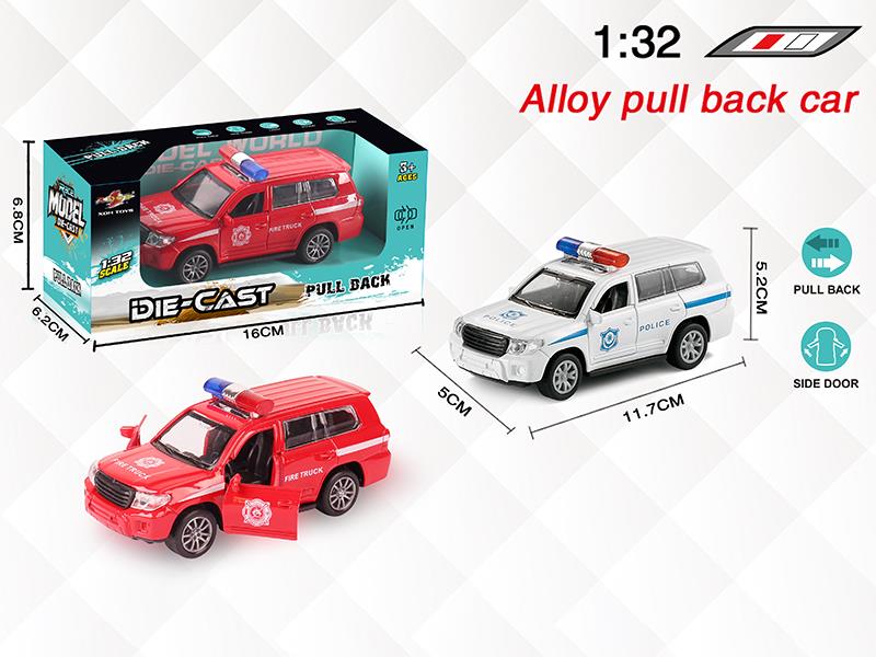 1:32 TOYOTA Land Cruiser Alloy Open Doors Pull Back Police Car