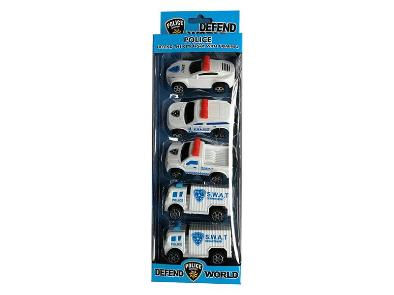 5 Pull Back White Police Cars