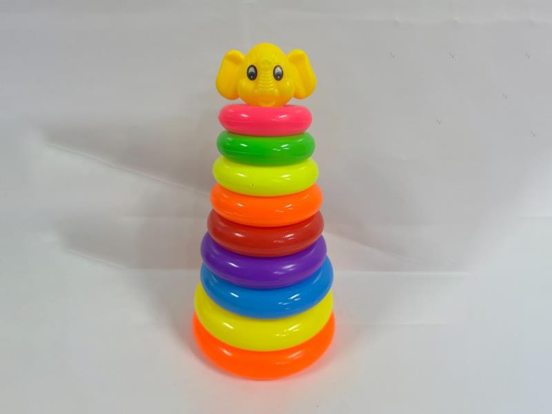 Baby Elephant Rainbow Tower Jenga Ring 9 Layers