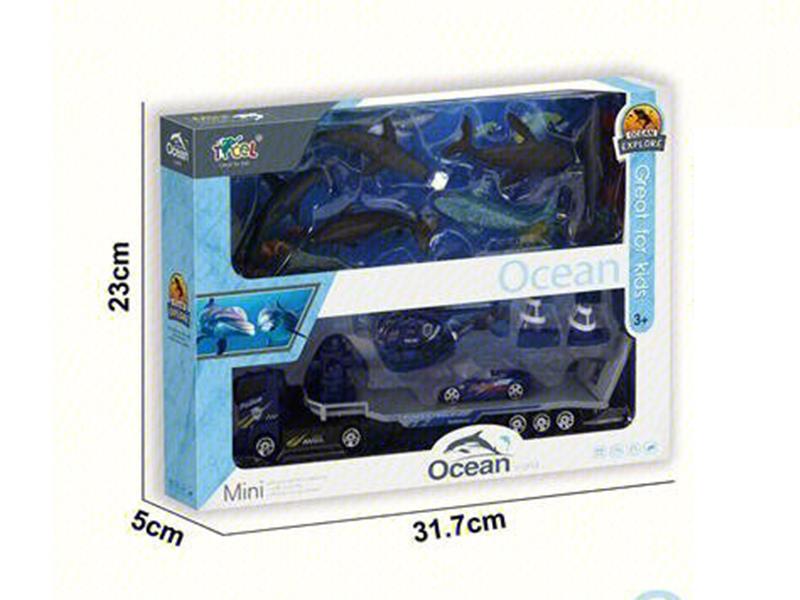 6 Simulated Sea Animals With Alloy Police Trailer Set