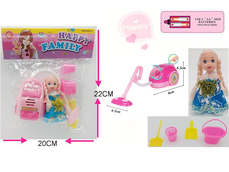 B/O Vacuum Cleaner + Doll + Cleaning Tools Set
