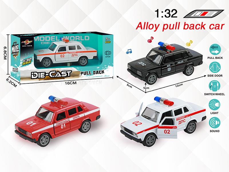 1:32 Alloy Open Doors Pull Back Lada Police Car With Light And Music