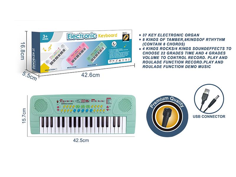 37 Key Multifunctional Electronic Organ With Microphone, USB Cable(Green)