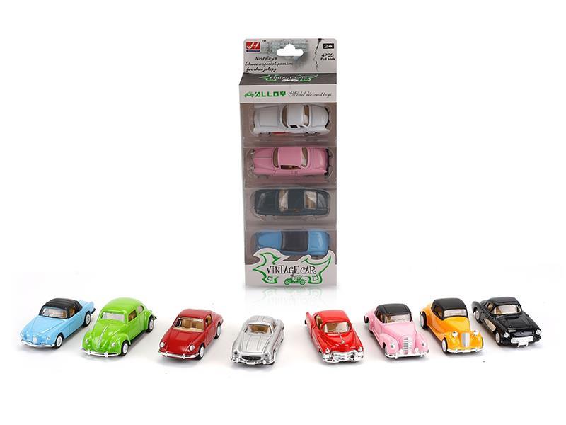 1:60 Alloy Pull Back Vintage Car 4pcs