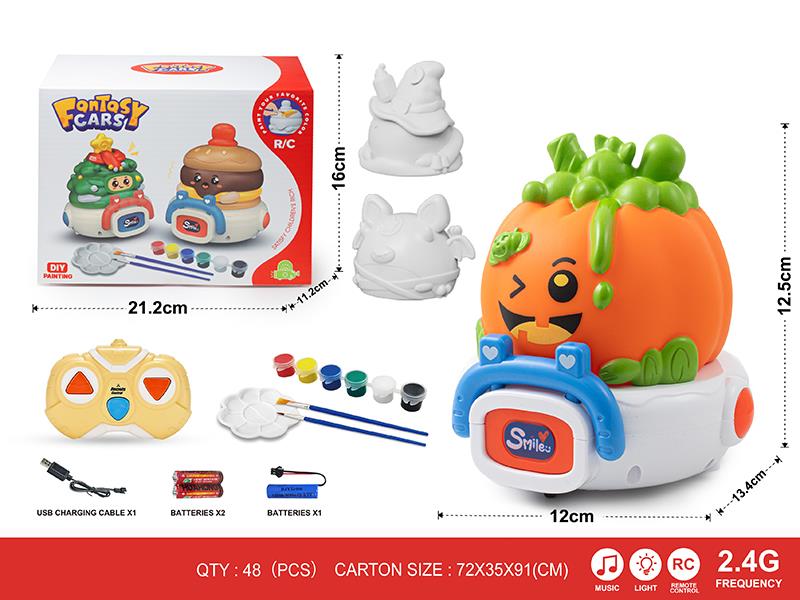 2.4G DIY Painting 3-Channel Remote Control Halloween Series Vinyl Car(With Lights And Music) 1 Changing 3(Including Batteries)