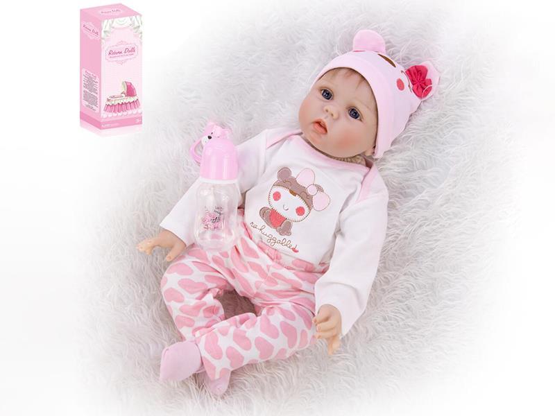 55cm Baby Doll With Baby Bottles, Magnetic Pacifiers, Diapers, Birth Card, Mat