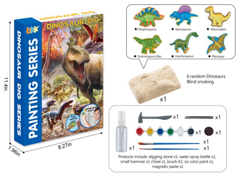 3 In 1 Excavation,DIY Painting Refrigerator Sticker Making(Dinosaur)