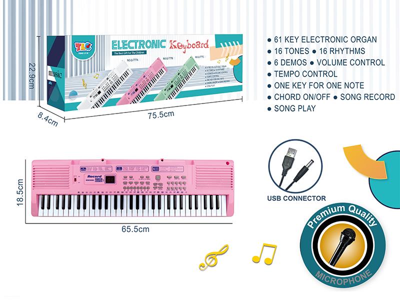 61 Key Multifunctional Electronic Organ With USB Cable, Microphone(Pink)