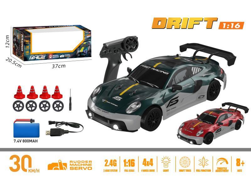 1:16 - Porsche Full Scale Drift Remote Control - Green/Red