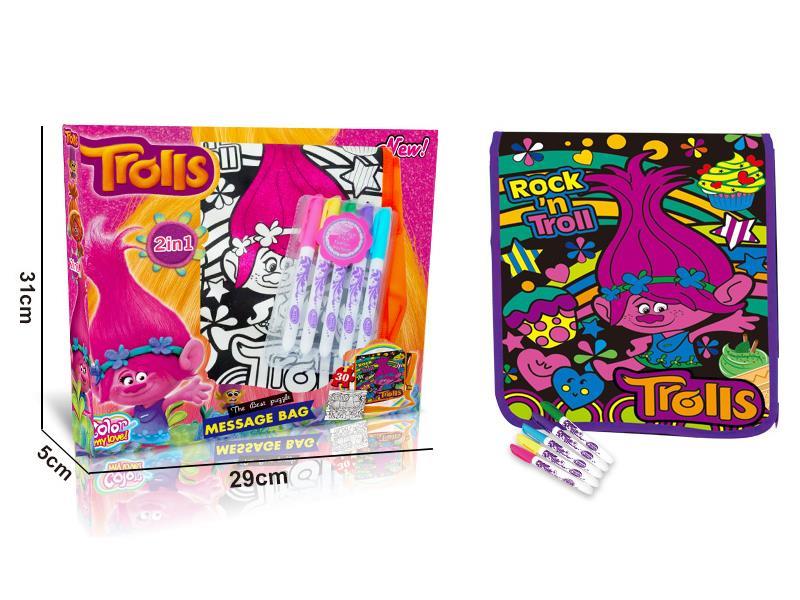 Troll DIY Coloured Drawing Painting Backpack(5 Colour Washable Pen)