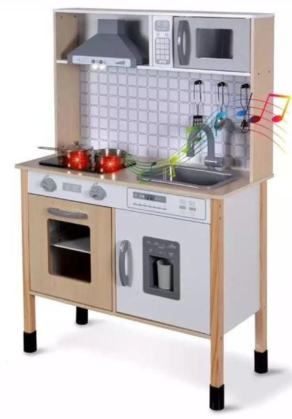 Kitchen With Sound&Light Range Hood, Sound&Light Cooking Plate, Ice Maker, 5pcs Metal Play Utensils