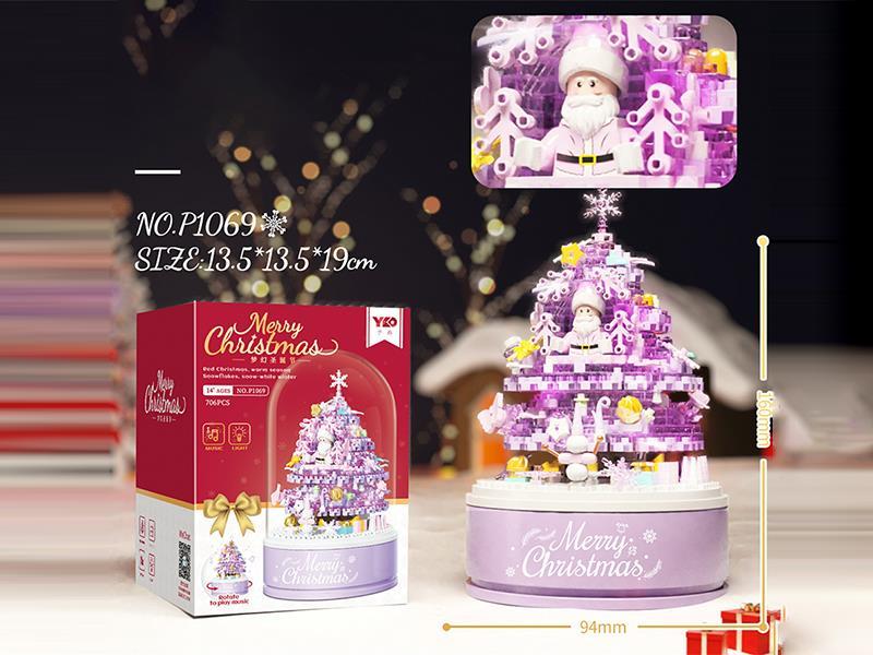 Purple Crystal Christmas Tree Music Box (With Light Transparent Cover Music Box)(617Pcs)