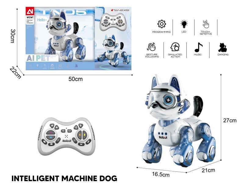 The Intelligent Voice-Controlled Robot Dog Is Equipped With Gesture Sensing And Touch Sensing In Blue