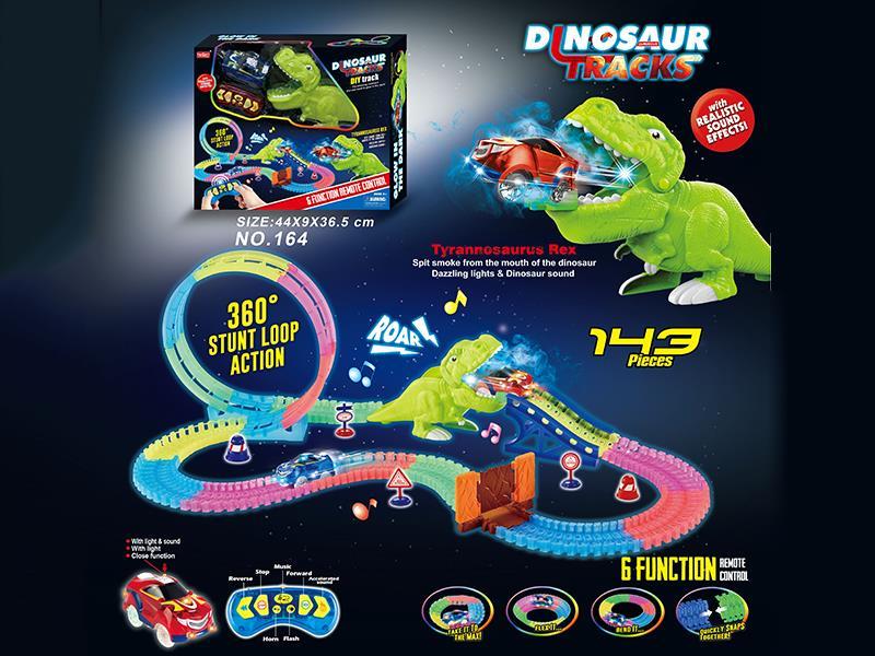 2.4G 6CH R/C  Spray Dinosaur Glow In The Dark Rail Car With Light 143pcs