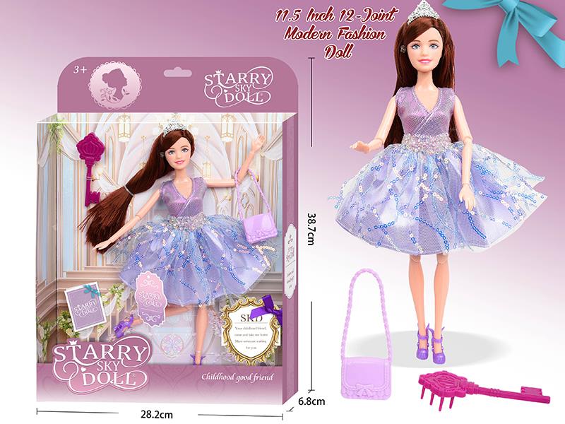 11.5 Inch 12-Joint Modern Fashion Doll With Comb, Crown, Handbag