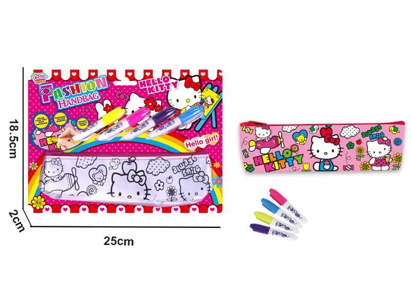 DIY Pink Hello Kitty Pencil Bag(4 Colour Washable Pen)