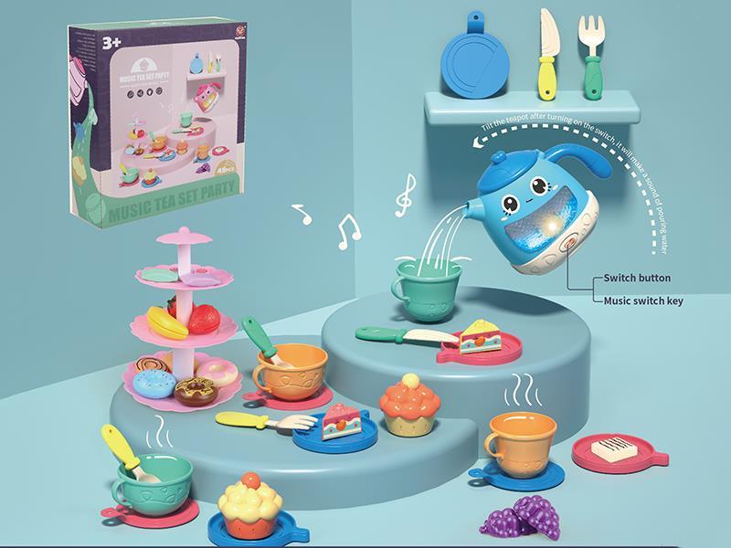 Tea Set Party With Light And Music 48pcs(Blue Teapot)