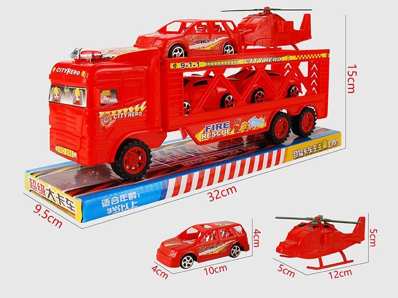Friction Trailer + 3 Fire Fighting Trucks + 1 Helicopter