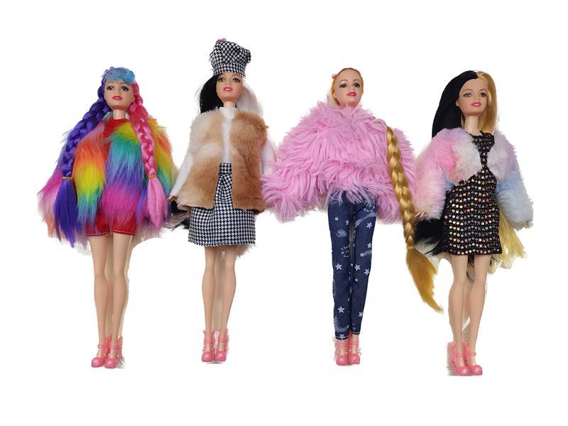 11.5-Inch Solid Body 6-Joint Dual Color Hair Fur Fashion Doll
