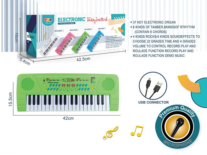 37 Key Multifunctional Electronic Organ With Microphone, Type-C Connection Cable(Green)