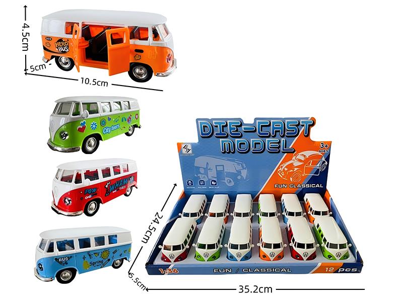1:36 Pull Back Alloy Simulation Retro Bus(Two Doors Open) 12pcs