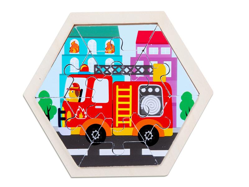 Wooden Hexagonal Puzzle - Fire Engine