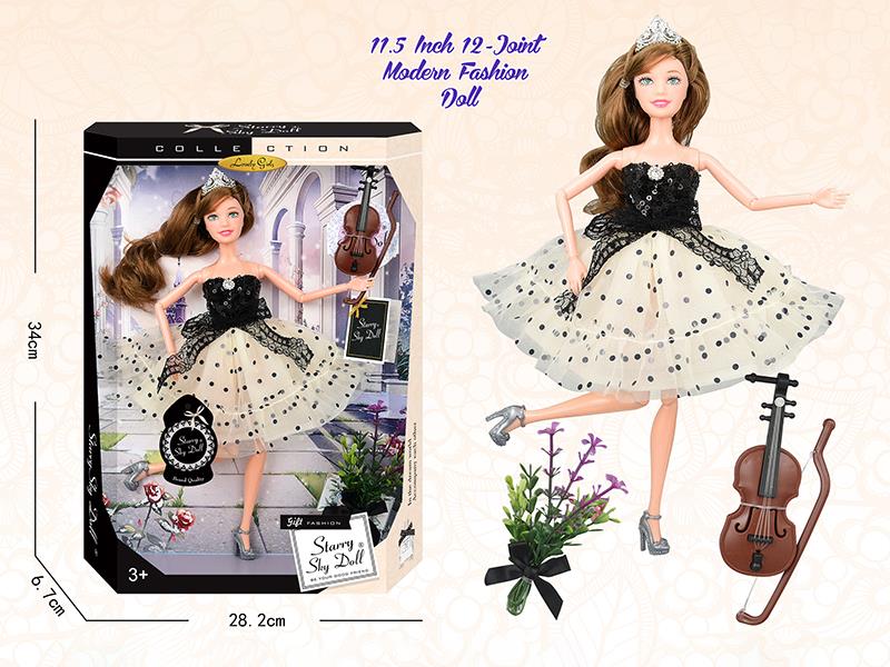 11.5 Inch 12-Joint Modern Fashion Doll With Bouquet, Crown, Violin, Wish Card