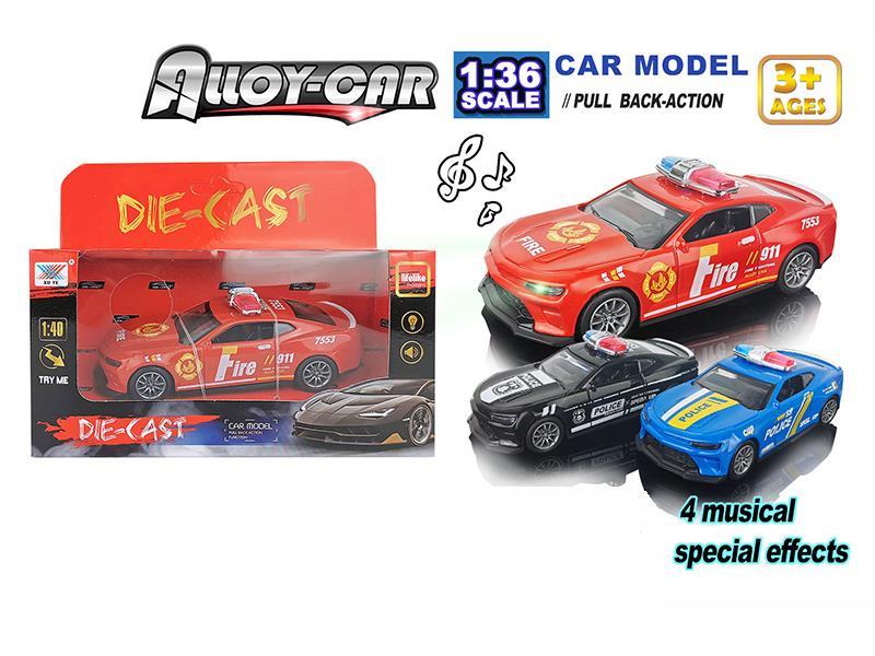 1:40 Alloy Pull Back Police Car With Light And Music 1pcs