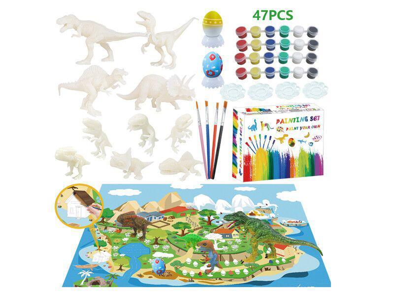DIY Coloured Drawing Dinosaur Model Game Mat Dinosaur Eggs 47PCS