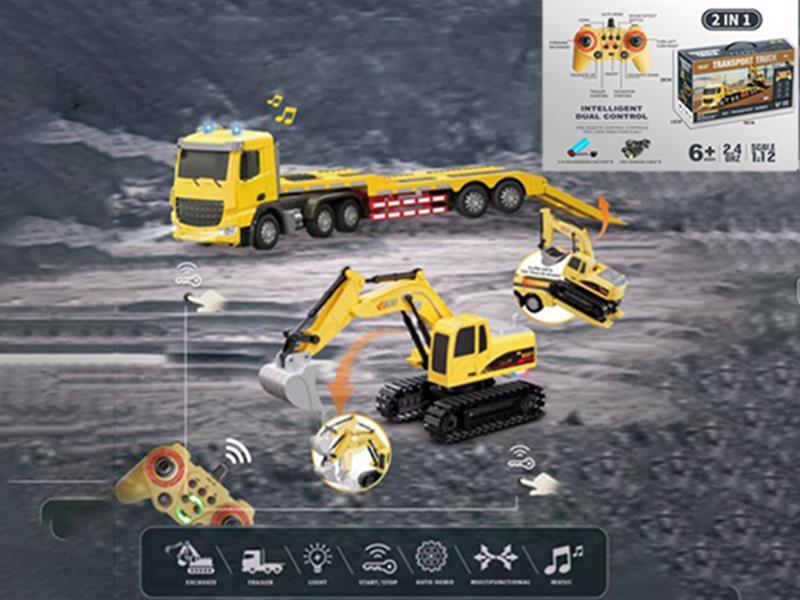 1:12 2.4G Remote Control Lighting Music Trailer Excavator Set