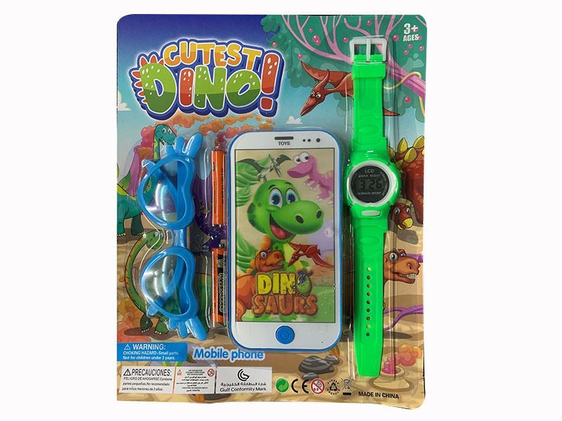 Mobile Phone With 3D Light And Music + Electronic Watch +  Glasses + 2 Batteries
