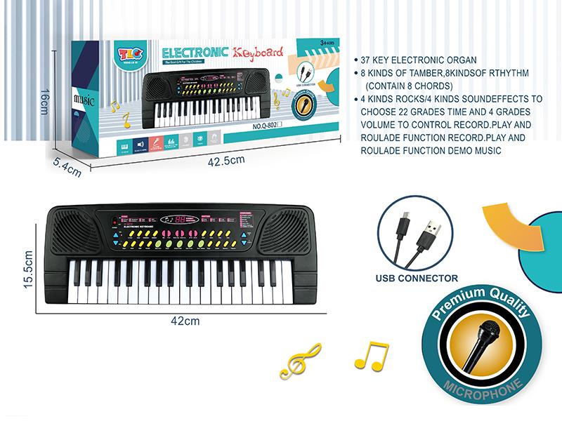 37 Key Multifunctional Electronic Organ With Microphone, Type-C Connection Cable(Black)
