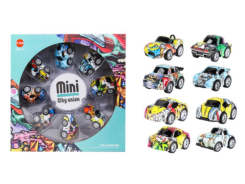 Alloy Pull Back Q Version Graffiti Sports Car 8pcs