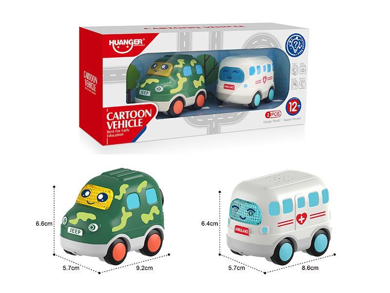 Slide Cartoon Car With Sound And Light 2PCS-Jeep/Ambulance