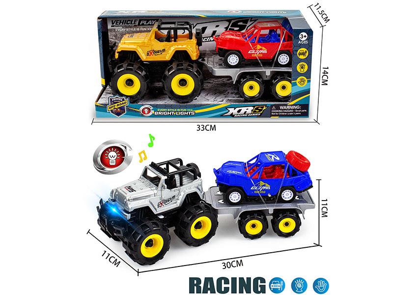 Friction Jeep Off-Road Vehicle Trailer Set With Lights