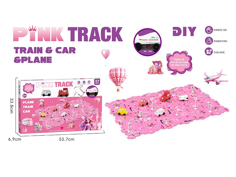 DIY Pink Theme Puzzle Track Car(37PCS)