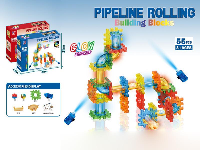 Pipeline Rolling Ball Transparent Building Blocks With Light 55pcs