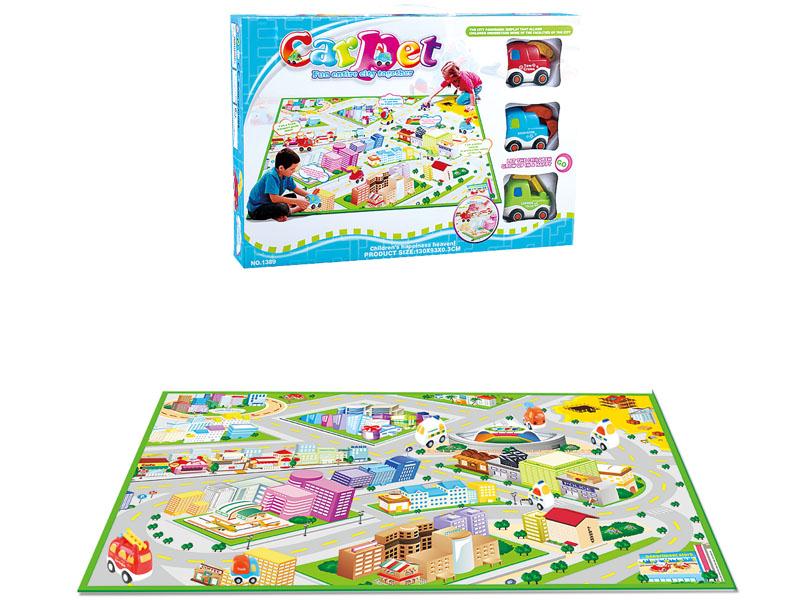 Carpet toy with three cars