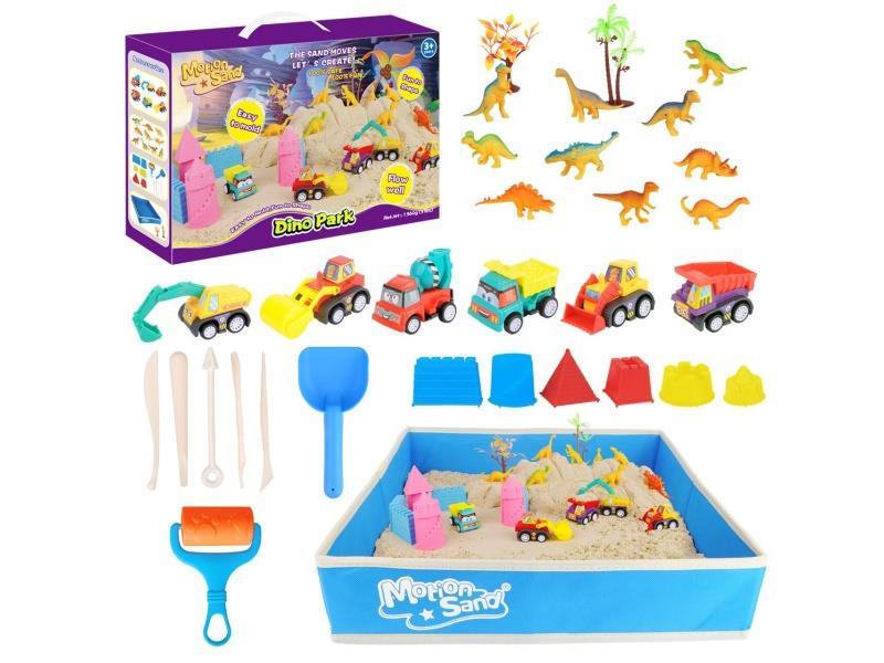 Dinosaur Park 1360 Grams Of Sand (31B) +10 Small Dinosaurs +6 Castle Sand Models +6 Trucks +1 Shovel +1 Footprint Roller +5 Tools +3 Trees +1 Non-Woven Fabric Tray