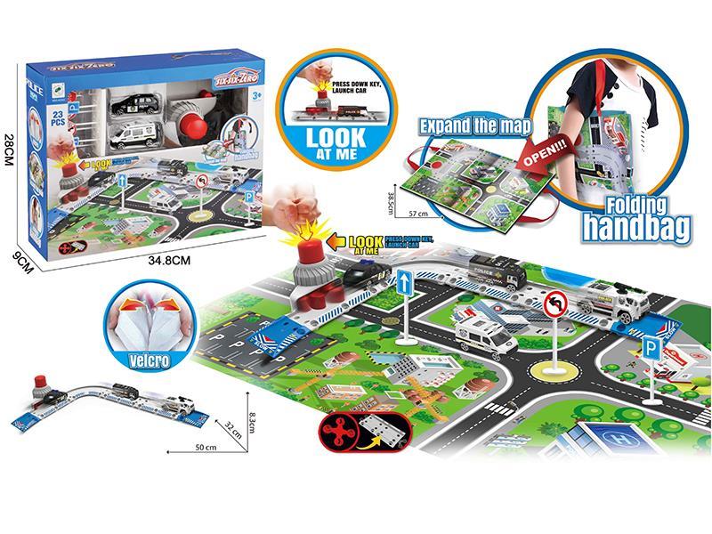 Multifunctional Folding Map Handbag Police Launch Track(Alloy Car)