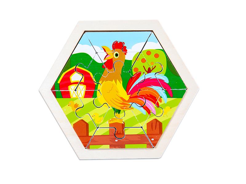 Wooden Hexagonal Puzzle - Rooster