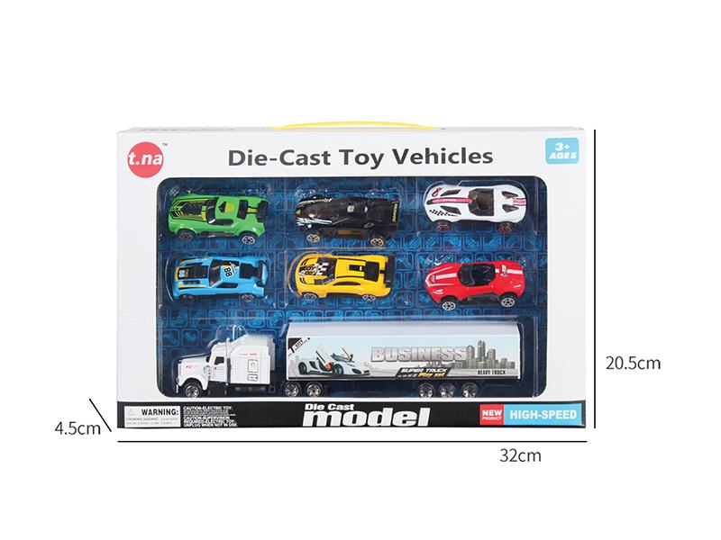 Alloy Container Car With 6 Sports Cars