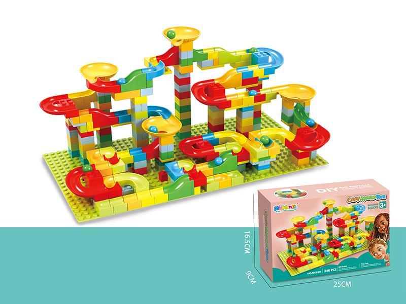 340Pcs Small Particle Building Block Slideway+Base Plate