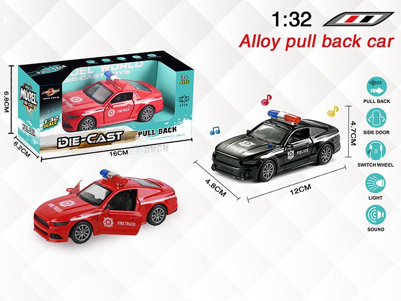 1:32 Mustang Alloy Open Doors Pull Back Police Car With Light And Music