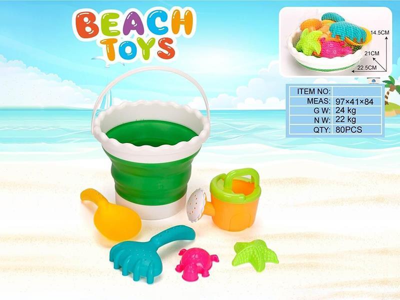 Folding Beach Bucket Set 6pcs