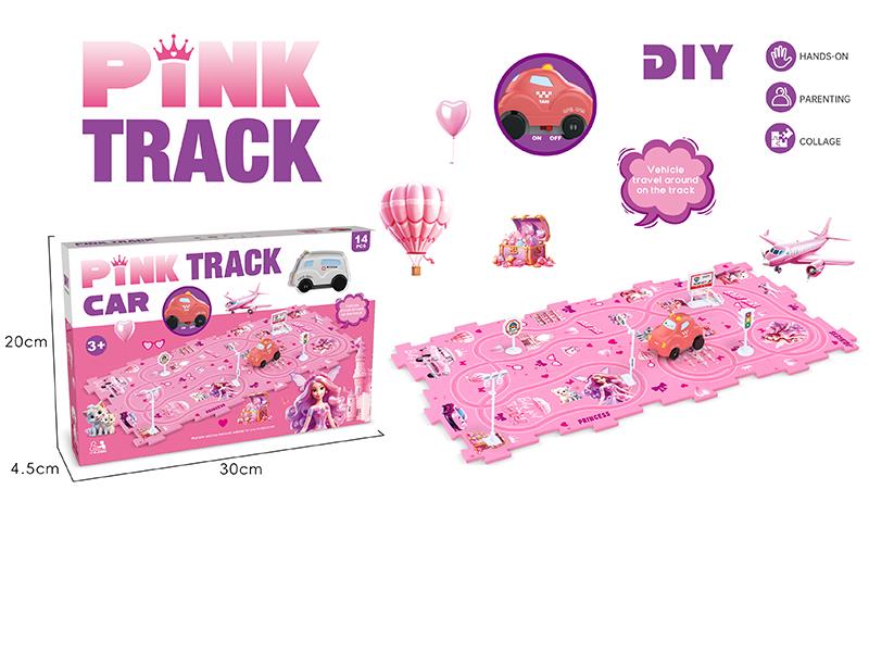 DIY Pink Theme Puzzle Track Car(14PCS)