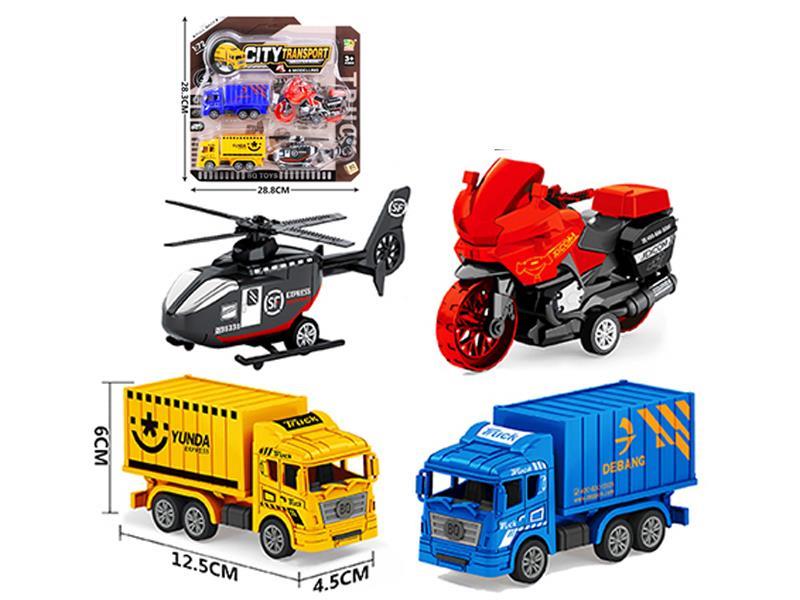 Pull Back Delivery Truck+Motorcycle+Airplane