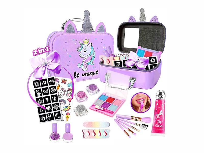 Unicorn Makeup Bag With Tattoo Sticker, Lip Gloss, Hair Accessories, Eye Shadow, Nail Art