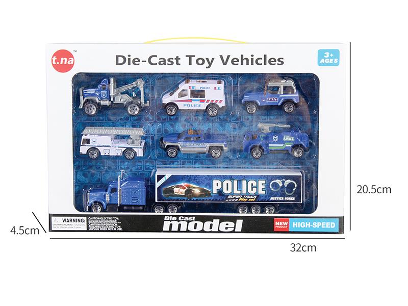 Alloy Container Car With 6 Police Cars